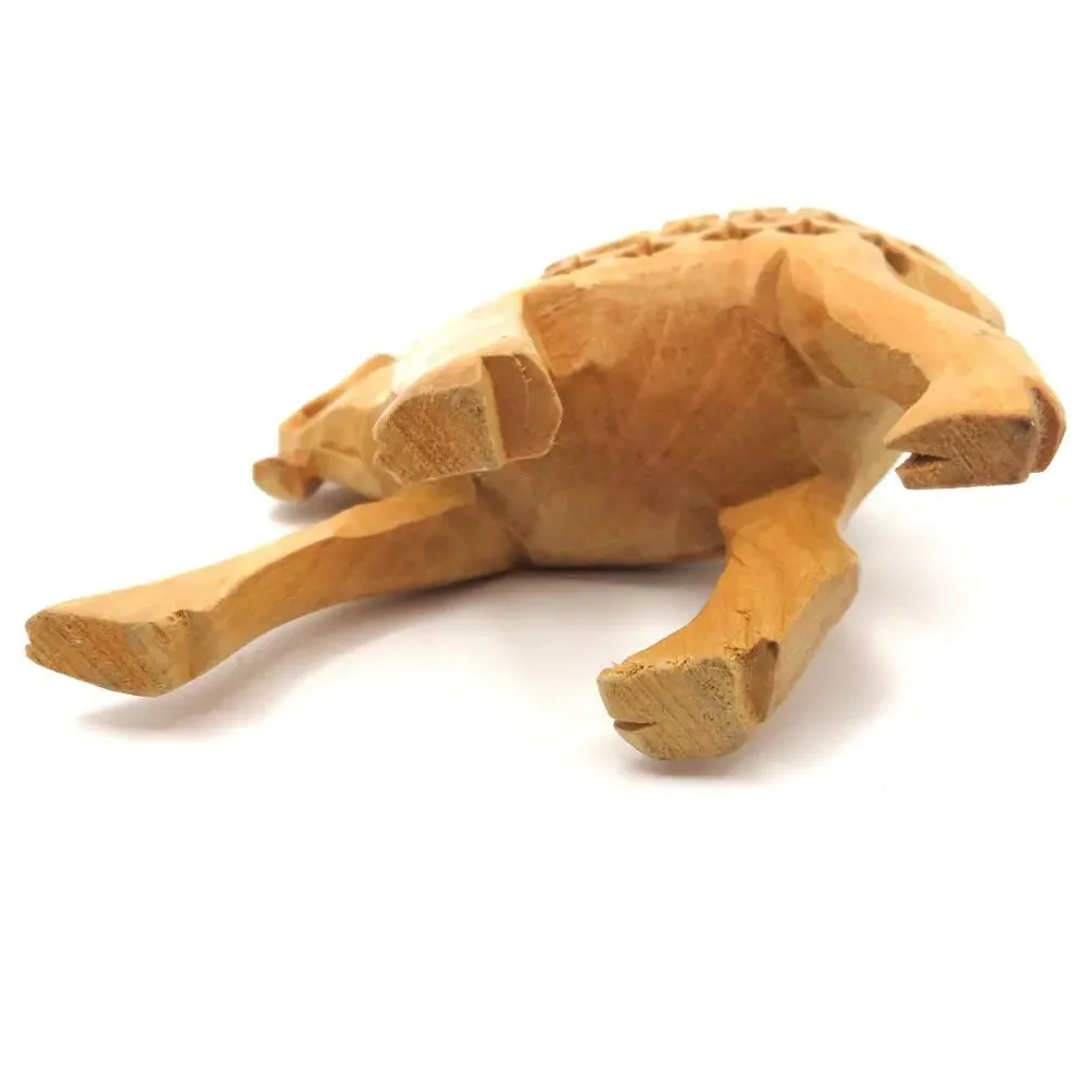 Vintage Hand Carved Wood Camel Figurine w Baby Camel Inside Pierced Carving